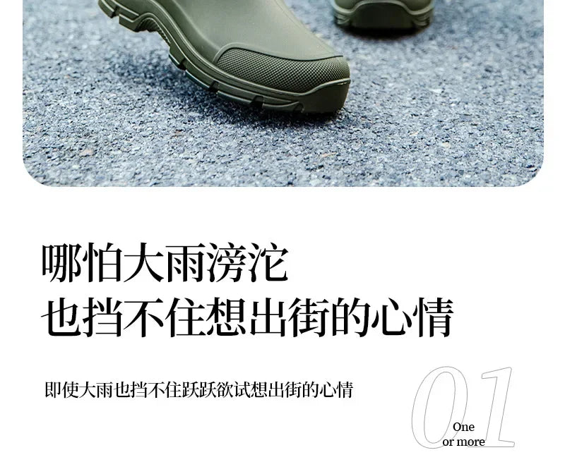 Men's Mid-calf Rain Boots.  New Style. Fashionable Mid-calf Outdoor Slip-resistant Water Shoes. Lightweight and Waterproof