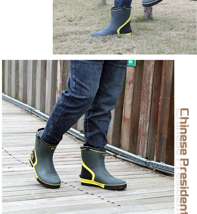 Thiened Fce Lined Rubber Rain Boots Men's Mid-Calf Warm Waterproof Non-Slip Fiing Boots Cold Resistant Booties