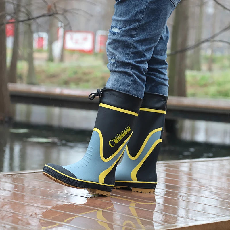 Men's Spring Summer New Mid-High Tube Breathable Rubber Warm Waterproof Faionable Comfortable Anti-Slip Rain Boots