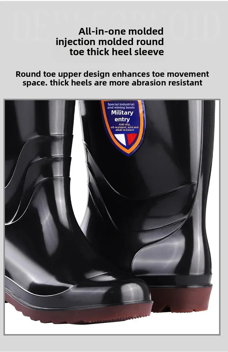 Thickened Cotton Lined Long Tube Winter Rain Boots Men's High Top round Toe Water Shoes Kitchen Shoes with Fleece Men's Rain Sho