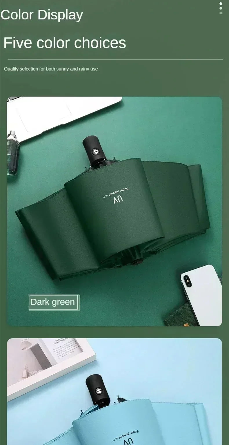 UV Black Adhesive Fully Automatic Sun Umbrella with Rain and Rain Protection, UV Protection, Sunscreen, and Three Fold Umbrella