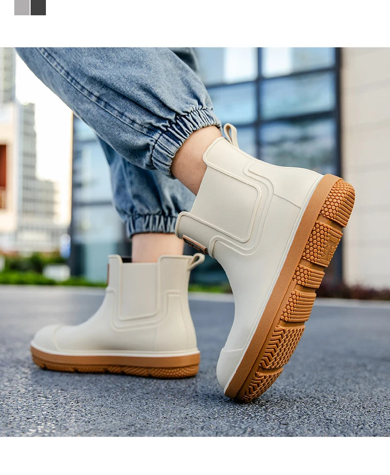 Men's Short-Tube Non-Slip Rain Boots, Fashionable Low-Top Water Shoes, Pvc One-Time Molded Rain Boots, Pastoral Labor Waterproof Shoes