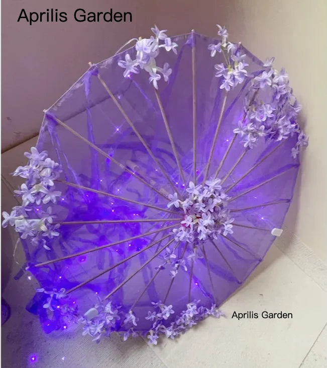 LED Yarn Silk Cloth Lace Decorative Umbrella Beach Parasol Princess Chinese Japan Umbrella Drama Craft Umbrella Cosplay