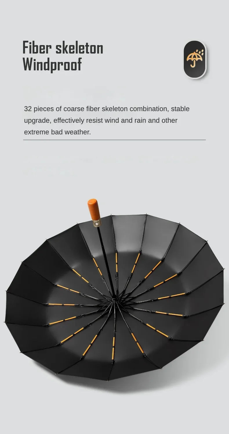 Business Fully Automatic Folding Umbrella Men and Women, Windproof 32 Bone, Wooden Handle, Waterproof Sunshade Rain Umbrellas