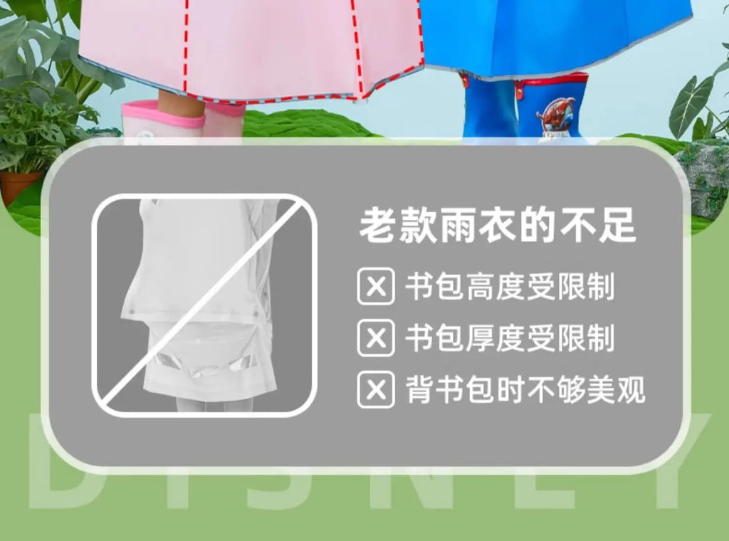 Disney Kids Raincoat Wateproof Children Elsa Spider-Man Rain Poncho Rain Coat Jacket with Backpack Position Student RainWear