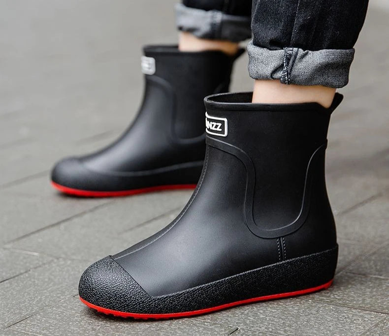 Winter Big Size Warm Waterproof Fleece-lined Short Men's Rain Boots Chef Kitchen Rainy Day Adult Without Lacing Mud Male Shoes