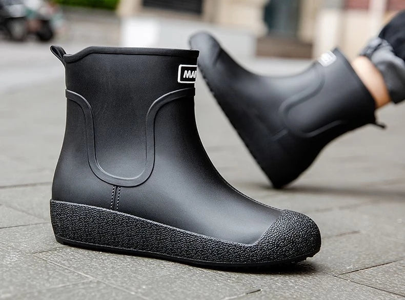 Winter Big Size Warm Waterproof Fleece-lined Short Men's Rain Boots Chef Kitchen Rainy Day Adult Without Lacing Mud Male Shoes