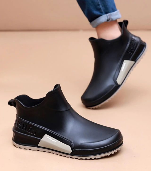 Waterproof Ankle Rain Boots for Men Chef Kitchen Fleece-lined Man Shoes Work Fashion Rainy Day Non-slip Garden Fishing Wellies