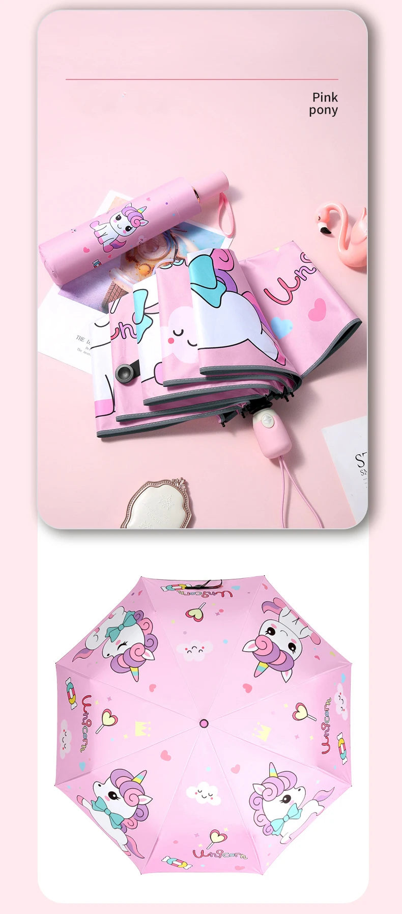 Folding Umbrella,Cute Unicorn,dinosaur,Spaceship Little Tiger,Fashion Sunscreen Umbrella,Reflective stripe design umbrella