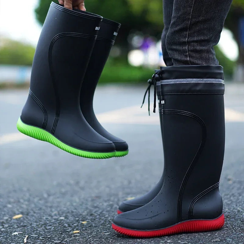 Men's Women's High-End Rain Boots Closed Rainproof and Waterproof Short and Mid.Calf Length Non-Slip Drawstring Rubber Boots