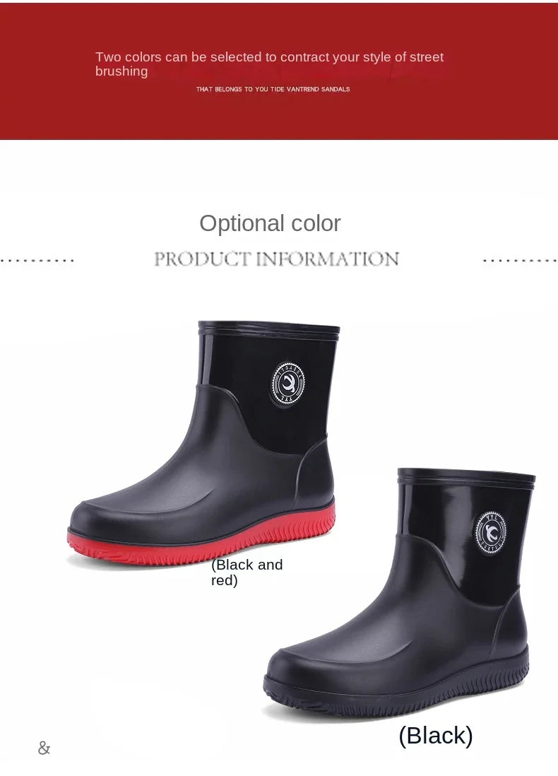 Men Rain Boots Non-slip Light Hiking Rain Shoes Slip on Waterproof Outdoor Leisure Rubber Fishing Shoes Work Water Shoes