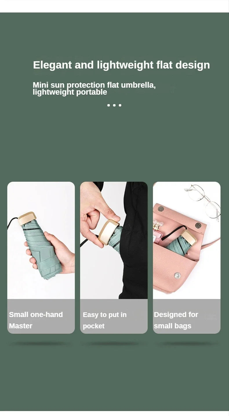 Small Pocket Rainproof Travel Umbrella Anti-UV Vinyl Folding Umbrella Parasol Mini Capsule Pocket Parasol Sun Umbrella