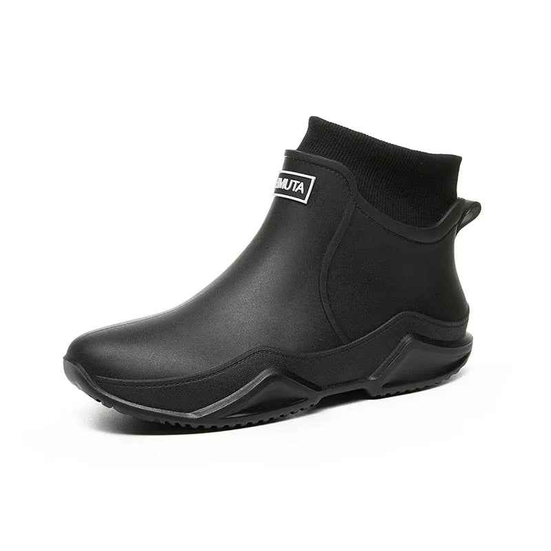 Winter Windproof Cotton Rain Boots Men Warm Light Ankle Rainboots Fashion Black Slip on Rain Shoes Men Waterproof Work Boot 2024