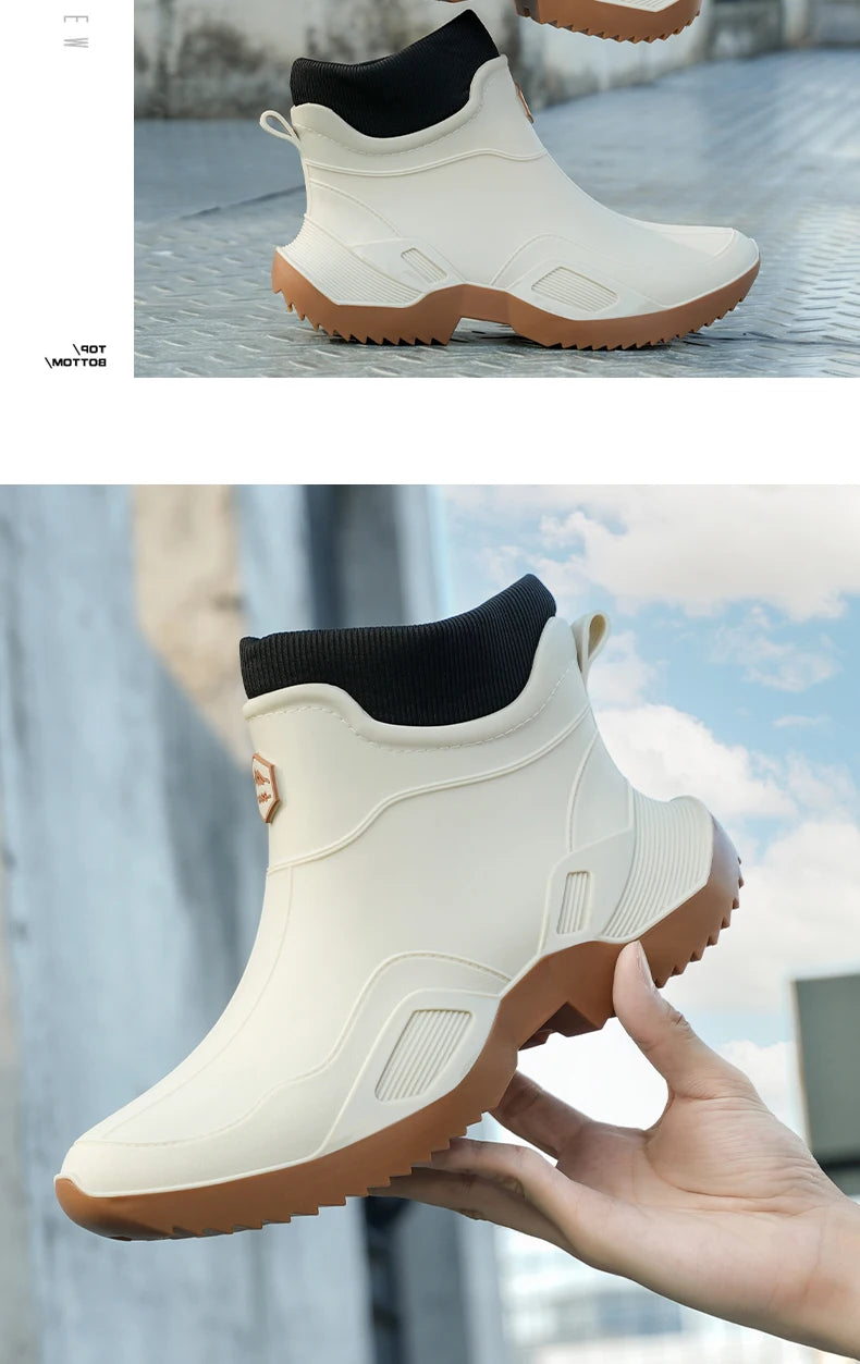 Winter Warm Men's Waterproof Shoes Women's Short Rain Boots Plus Velvet Couple Rain Boots