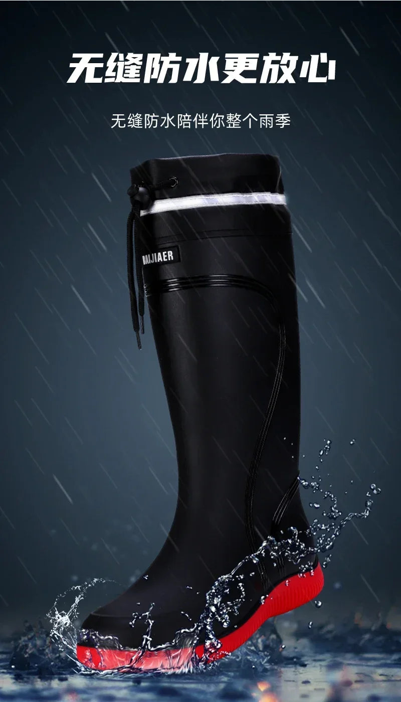 Men's Women's High-End Rain Boots Closed Rainproof and Waterproof Short and Mid.Calf Length Non-Slip Drawstring Rubber Boots