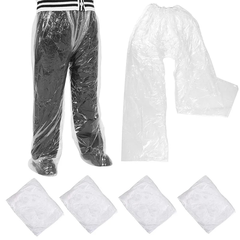 5Pcs Disposable Raincoat Pants Portable Splash Proof Split Raincoat Outdoor Travel Drifting Cycling Feet-wrapped Rain Pants