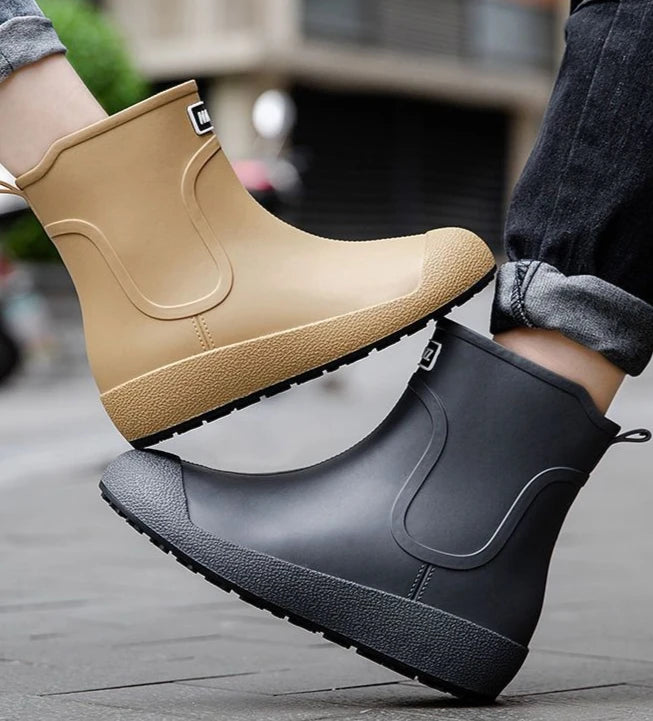 Winter Big Size Warm Waterproof Fleece-lined Short Men's Rain Boots Chef Kitchen Rainy Day Adult Without Lacing Mud Male Shoes