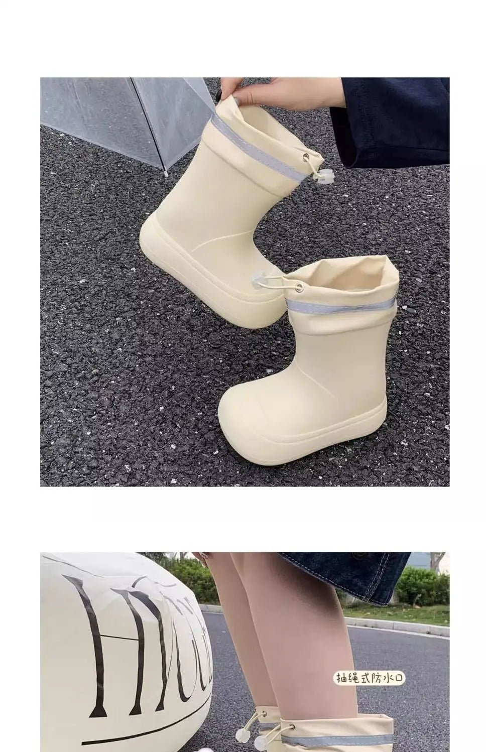 Solid Big  Men Women Outdoor Tide Non-slip Waterproof Parent-Child Rain Boots Children Hundred Couple Adjustable Drawstring