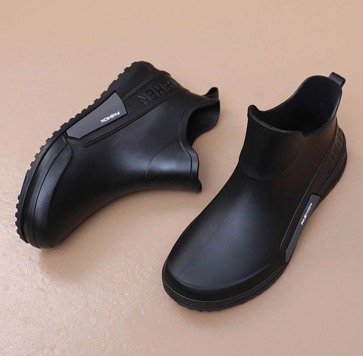 Waterproof Ankle Rain Boots for Men Chef Kitchen Fleece-lined Man Shoes Work Fashion Rainy Day Non-slip Garden Fishing Wellies