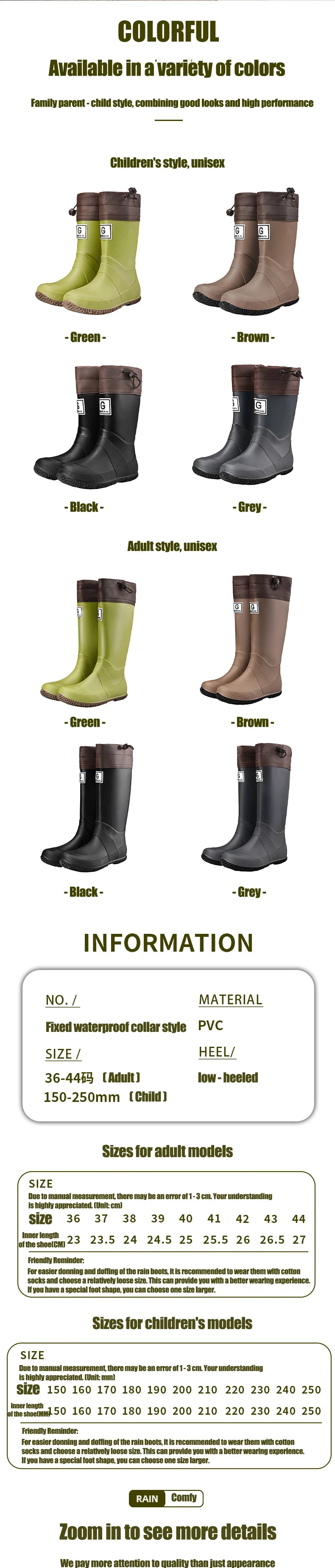 Fashionable Man&Women's Short Sleeve Rain Shoes  Non-slip Rain Boots Fleece Lined For Adults outdoor Work Shoes