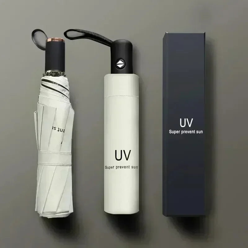 UV Black Adhesive Fully Automatic Sun Umbrella with Rain and Rain Protection, UV Protection, Sunscreen, and Three Fold Umbrella