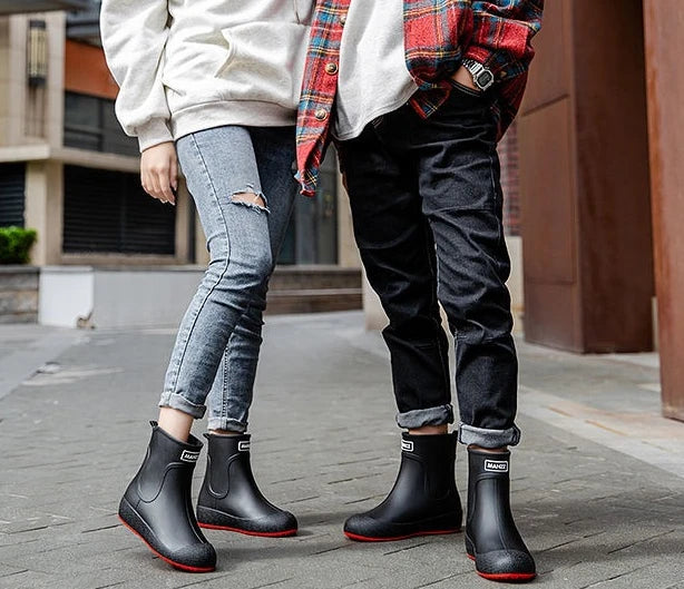 Winter Big Size Warm Waterproof Fleece-lined Short Men's Rain Boots Chef Kitchen Rainy Day Adult Without Lacing Mud Male Shoes