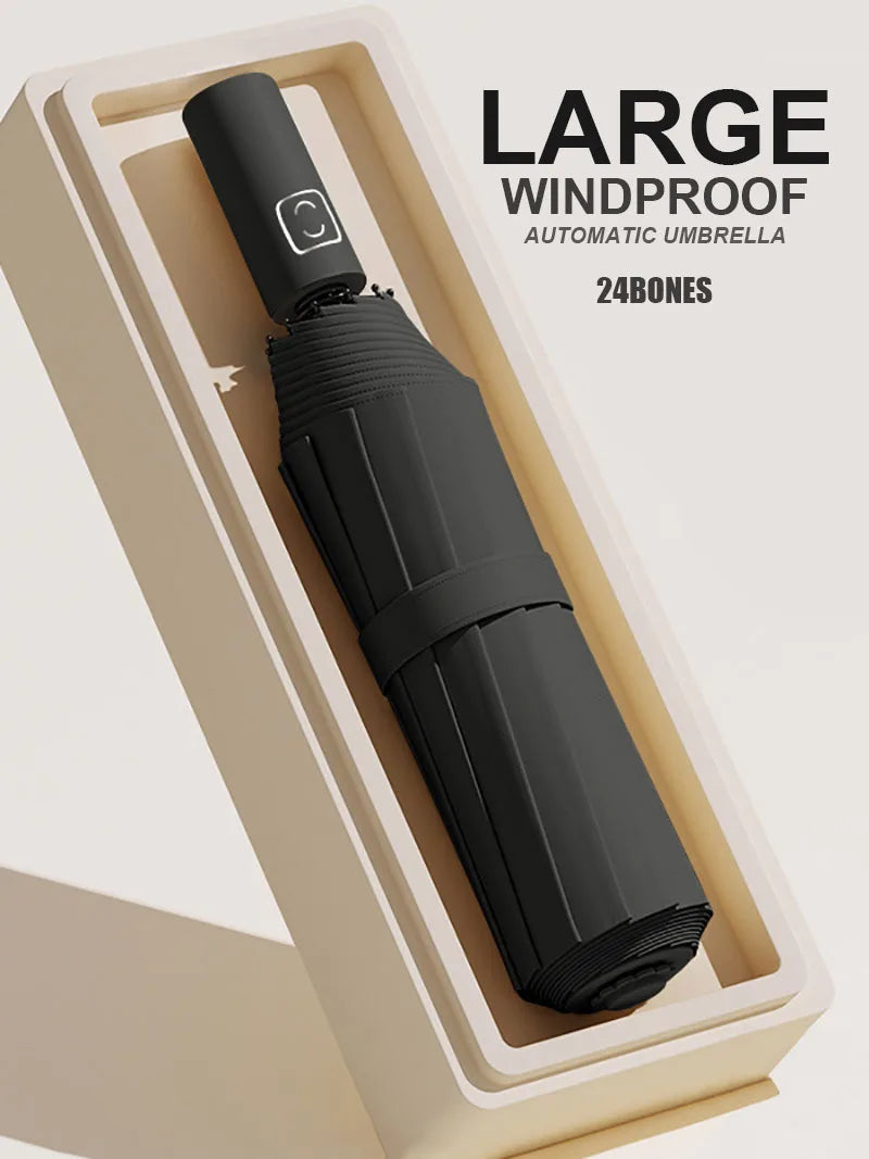 Large 24 Bone Solid Color Automatic Umbrella Light Collapsible Large Format Outdoor Sunshade UV Protection Automatic Umbrella