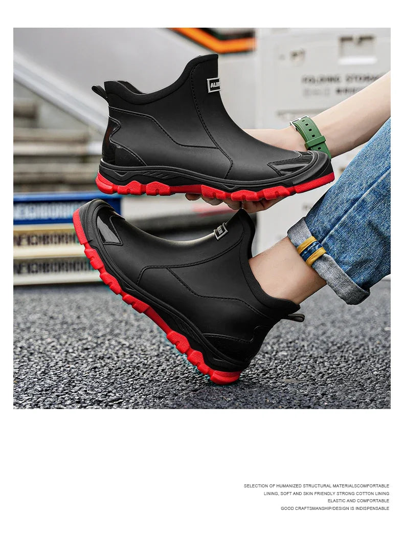 Waterproof Cross-Border Men's Rain Shoes Fashionable Short Socks Thickened Warm Rubber Work Anti-Slip Fishing Kitchen Rain Boots