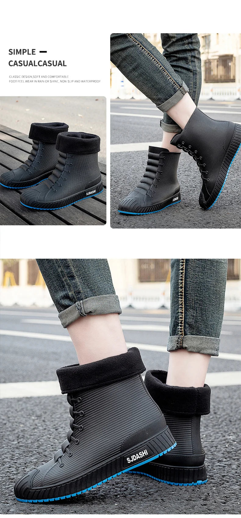 Rain Boots For Men Women Summer Casual Mid-calf Waterproof Shoes Winter Lining With Fleece Warm Anti-slip Wear-resistant Outdoor