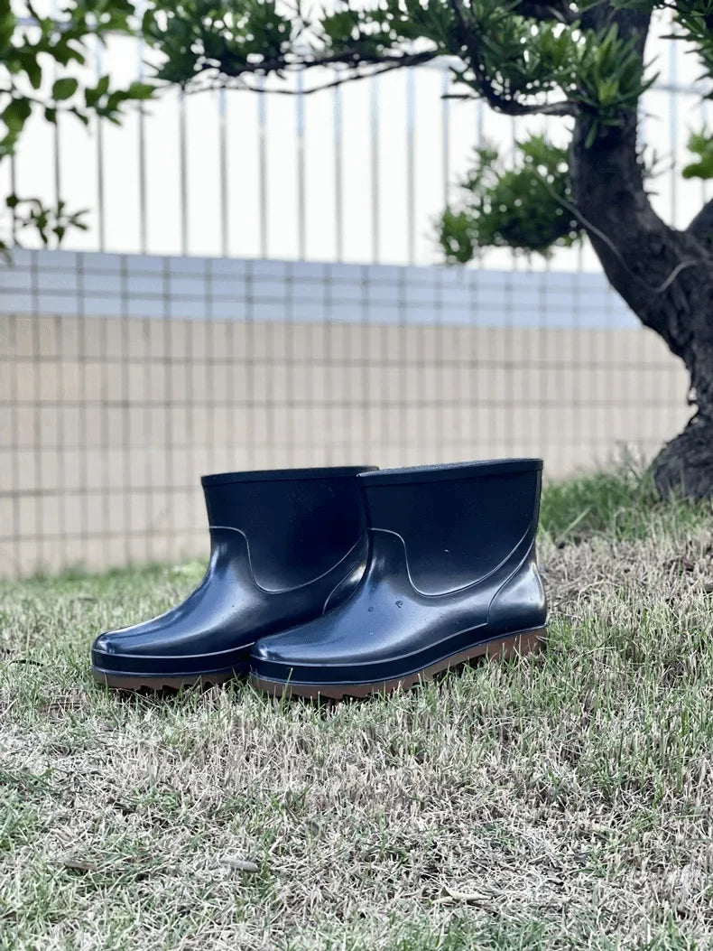 Thickened Cotton Lined Long Tube Winter Rain Boots Men's High Top round Toe Water Shoes Kitchen Shoes with Fleece Men's Rain Sho