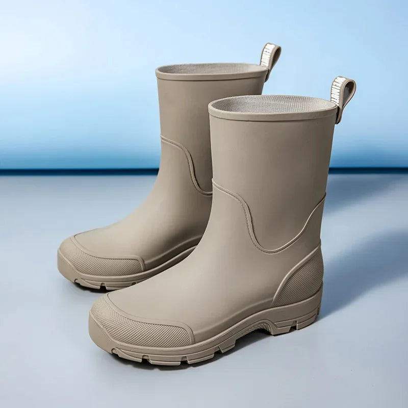 Men's Mid-calf Rain Boots.  New Style. Fashionable Mid-calf Outdoor Slip-resistant Water Shoes. Lightweight and Waterproof