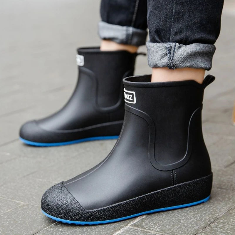 Winter Big Size Warm Waterproof Fleece-lined Short Men's Rain Boots Chef Kitchen Rainy Day Adult Without Lacing Mud Male Shoes