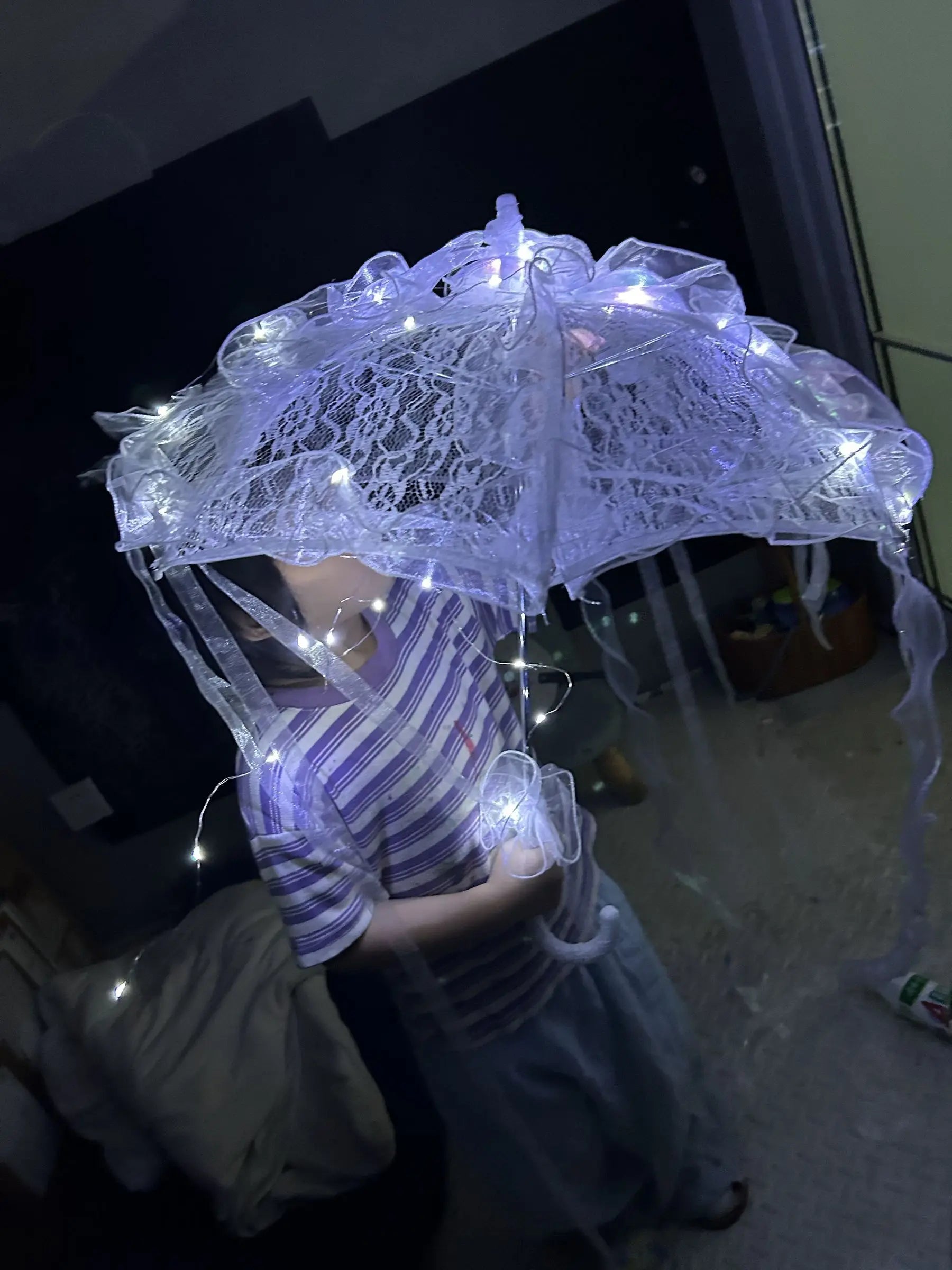 LED Yarn Silk Cloth Lace Decorative Umbrella Beach Parasol Princess Chinese Japan Umbrella Drama Craft Umbrella Cosplay