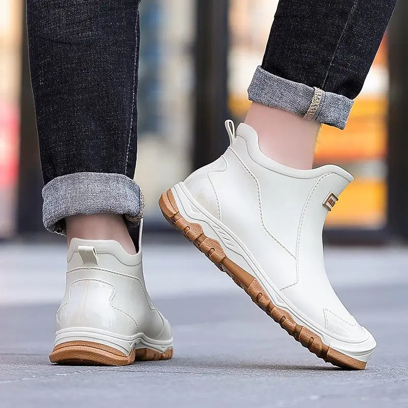 Big Size Waterproof Rain Boots for Men High Quality Ankle Wellies Designer Without Lacing New Wide Toes Original Adult Man Shoes