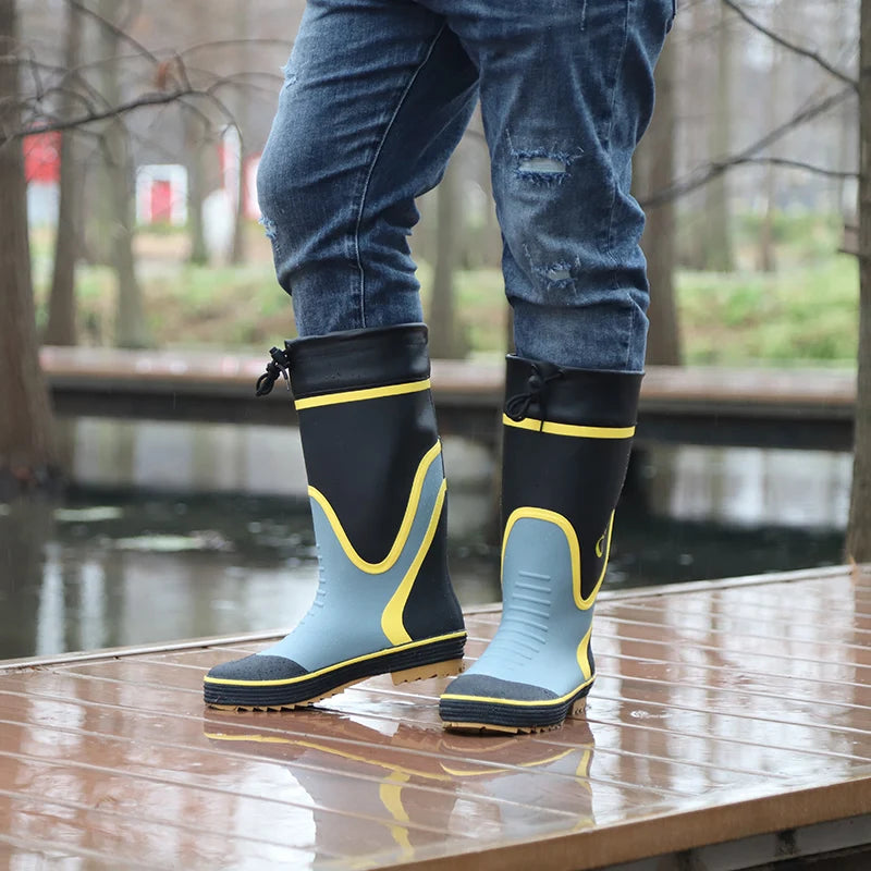 Men's Spring Summer New Mid-High Tube Breathable Rubber Warm Waterproof Faionable Comfortable Anti-Slip Rain Boots