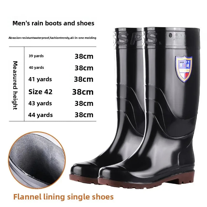 Thickened Cotton Lined Long Tube Winter Rain Boots Men's High Top round Toe Water Shoes Kitchen Shoes with Fleece Men's Rain Sho
