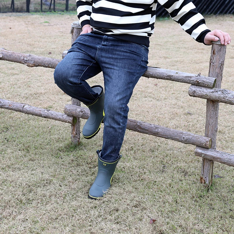 Thiened Fce Lined Rubber Rain Boots Men's Mid-Calf Warm Waterproof Non-Slip Fiing Boots Cold Resistant Booties