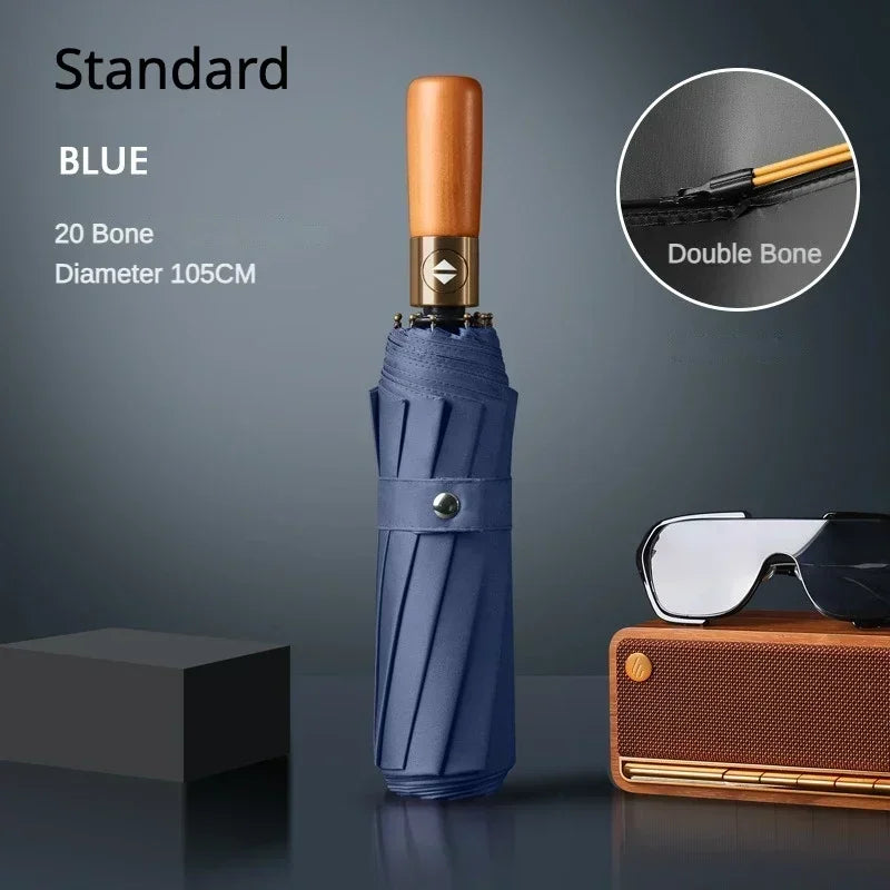 Business Fully Automatic Folding Umbrella Men and Women, Windproof 32 Bone, Wooden Handle, Waterproof Sunshade Rain Umbrellas