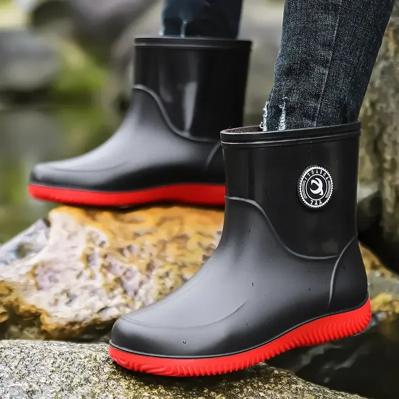 Men Rain Boots Non-slip Light Hiking Rain Shoes Slip on Waterproof Outdoor Leisure Rubber Fishing Shoes Work Water Shoes
