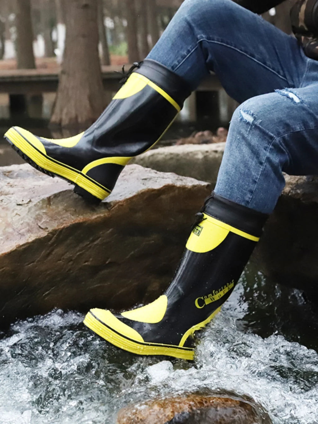 Men's Spring Summer New Mid-High Tube Breathable Rubber Warm Waterproof Faionable Comfortable Anti-Slip Rain Boots