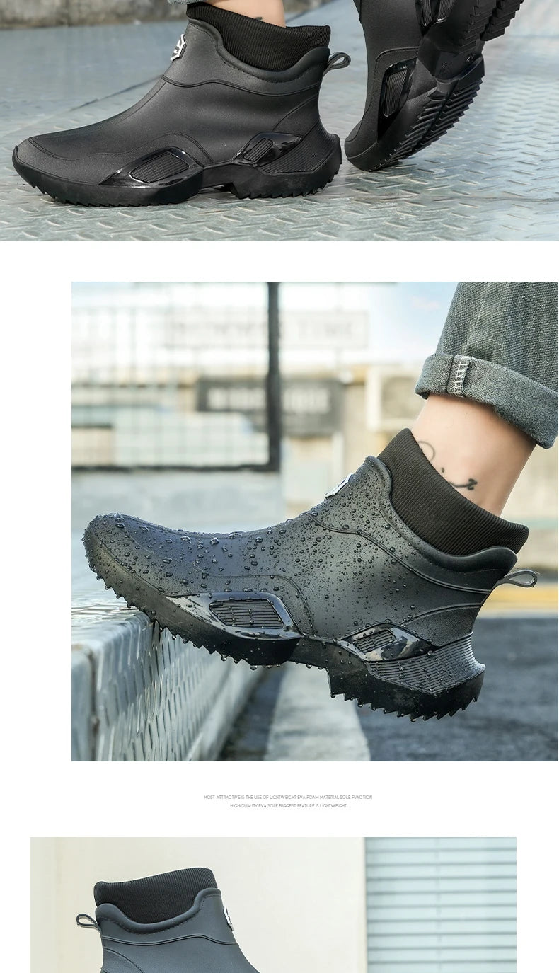 Winter Warm Men's Waterproof Shoes Women's Short Rain Boots Plus Velvet Couple Rain Boots