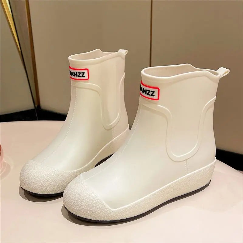 Winter Big Size Warm Waterproof Fleece-lined Short Men's Rain Boots Chef Kitchen Rainy Day Adult Without Lacing Mud Male Shoes