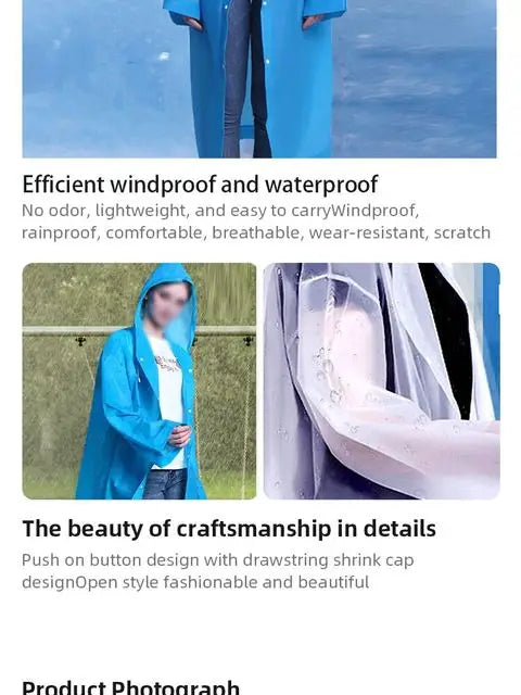 Non-Disposable Padded Adult Raincoat Outdoor Travel EVA Hiking Poncho Rain Suit Rain Waterproof Rain Gear