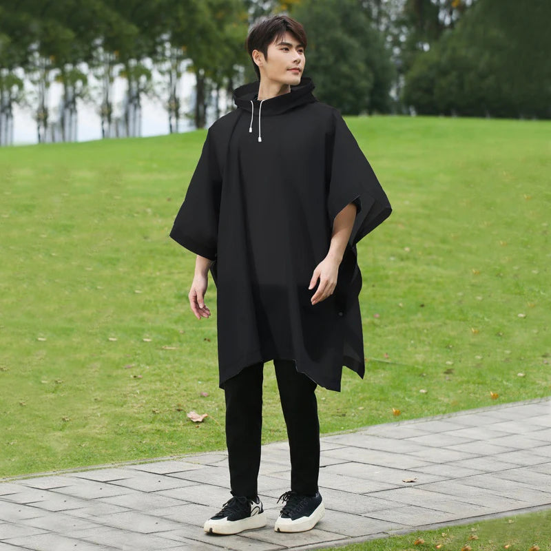Disposable raincoat, cloak style three in one thick raincoat, suitable for camping, fishing, hiking, and trekking.