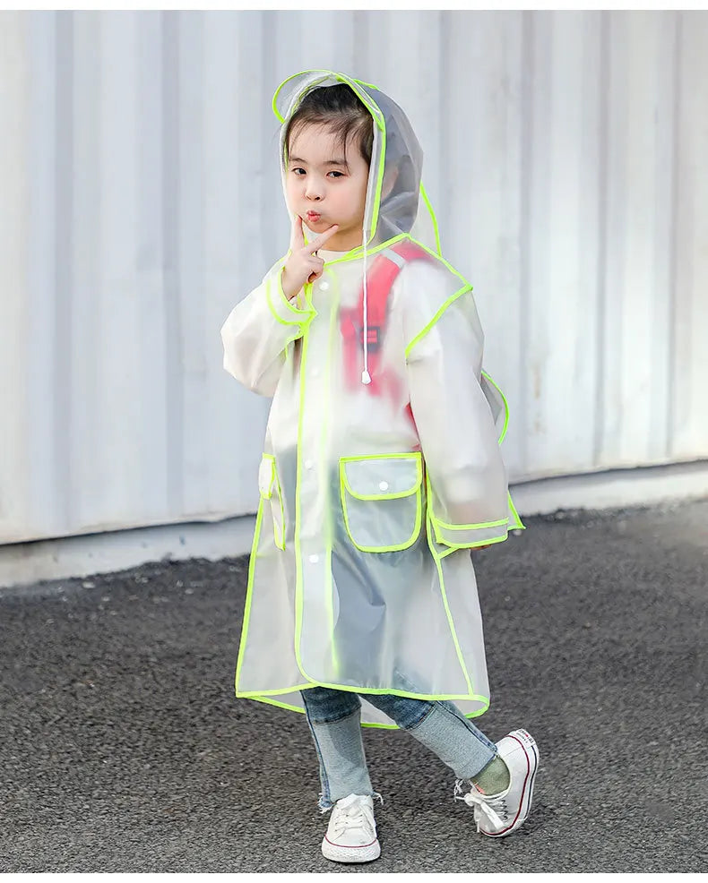 EVA Transparent Children Raincoat Girls Whole Body Waterproof Boys Kindergarten Pupils Poncho With Schoolbag Space