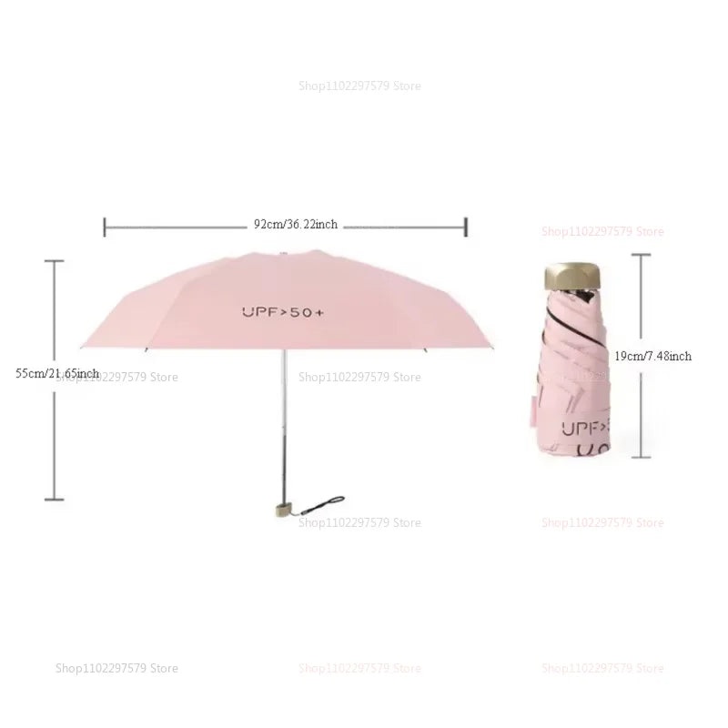 Small Pocket Rainproof Travel Umbrella Anti-UV Vinyl Folding Umbrella Parasol Mini Capsule Pocket Parasol Sun Umbrella