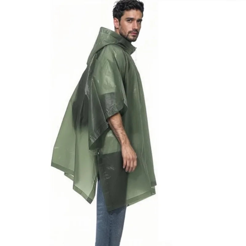 Reusable Rain Ponchos with Drawstring Hood for Adults Waterproof Thicken Rain Coat Outdoor Hiking Raincoat Travel Bicycle Poncho