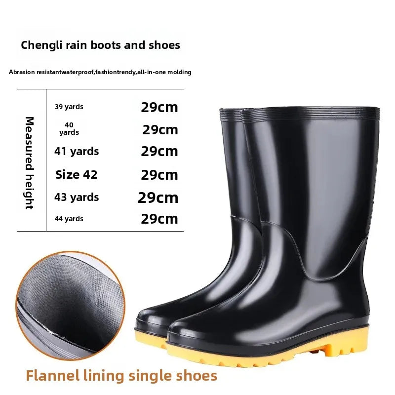Thickened Cotton Lined Long Tube Winter Rain Boots Men's High Top round Toe Water Shoes Kitchen Shoes with Fleece Men's Rain Sho