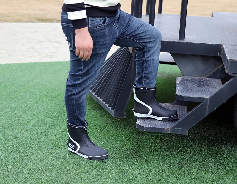 Thiened Fce Lined Rubber Rain Boots Men's Mid-Calf Warm Waterproof Non-Slip Fiing Boots Cold Resistant Booties