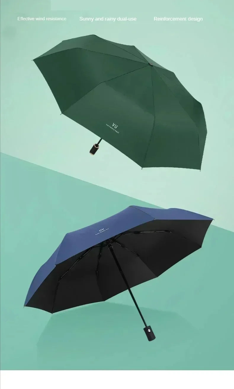 UV Black Adhesive Fully Automatic Sun Umbrella with Rain and Rain Protection, UV Protection, Sunscreen, and Three Fold Umbrella